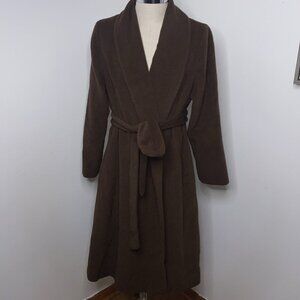 Eileen Fisher Alpaca Brown Coat Sz L Brown Long Open Front Tie Swing Lined